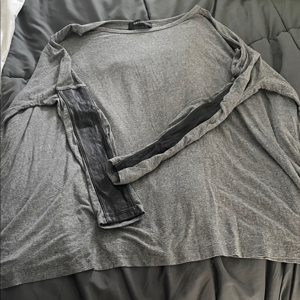Karen Kane Heather Gray Top with Faux leather inserts